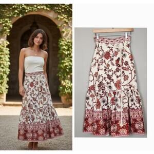 House of Harlow 1960 Linen Floral Full Maxi Skirt Small